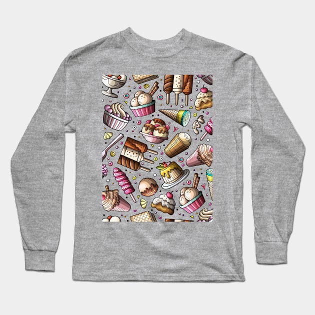 Cartoon Hand-drawn dessert Pattern Long Sleeve T-Shirt by Patternos